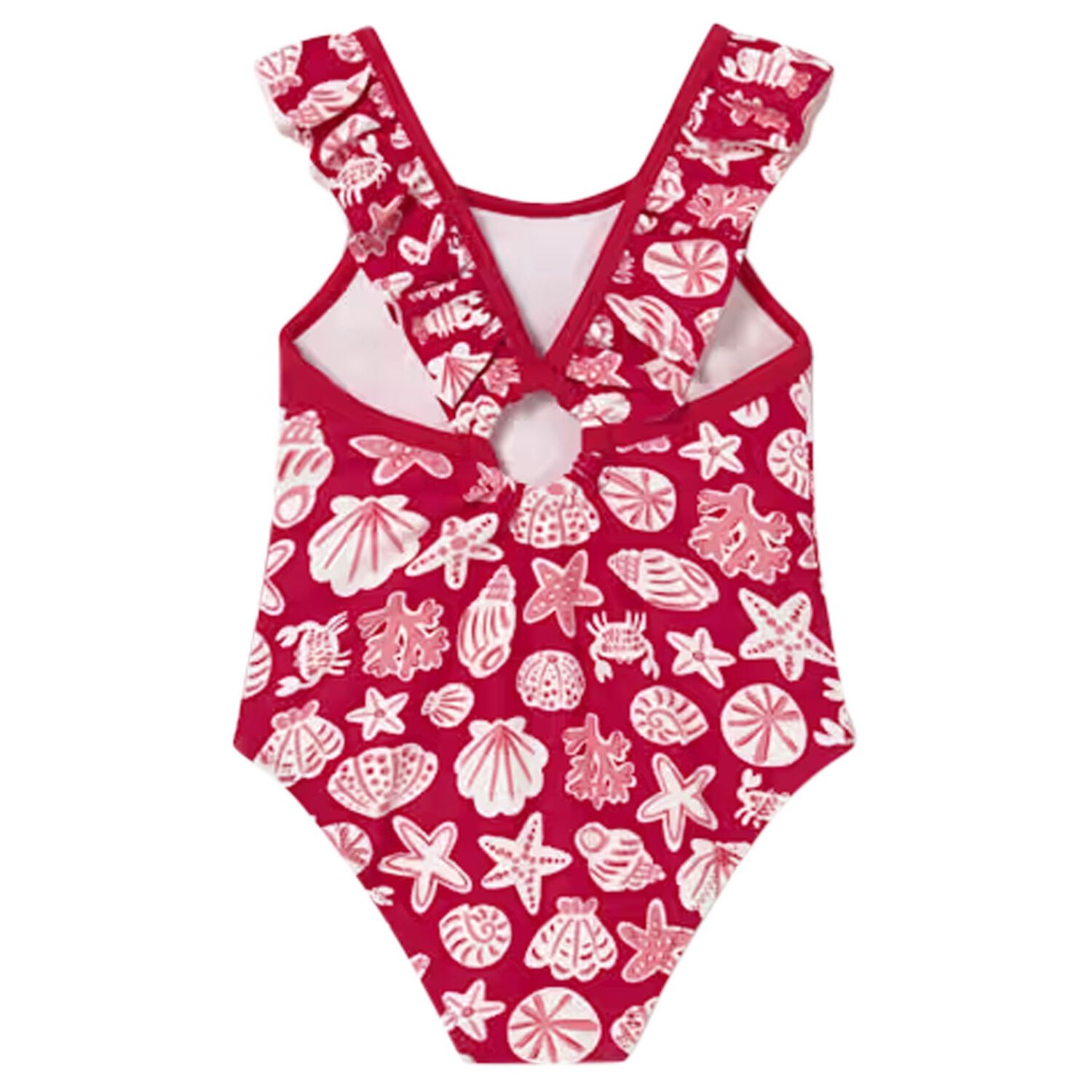Younger Girls Red Seashell Swimsuit, 1, hi-res