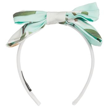 Girls White & Mint Green Bow Headband