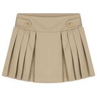 Girls Beige Logo Pleated Skirt, 2, hi-res