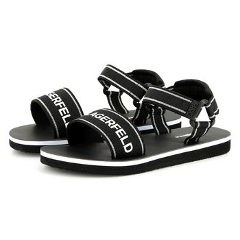 Girls Black & White Logo Sandals