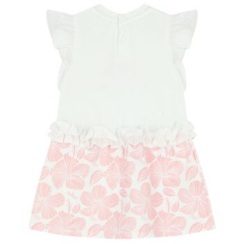 Younger Girls White & Pink Logo Dress