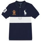 Boys Navy Blue & White Pony Logo Polo Shirt, 1, hi-res