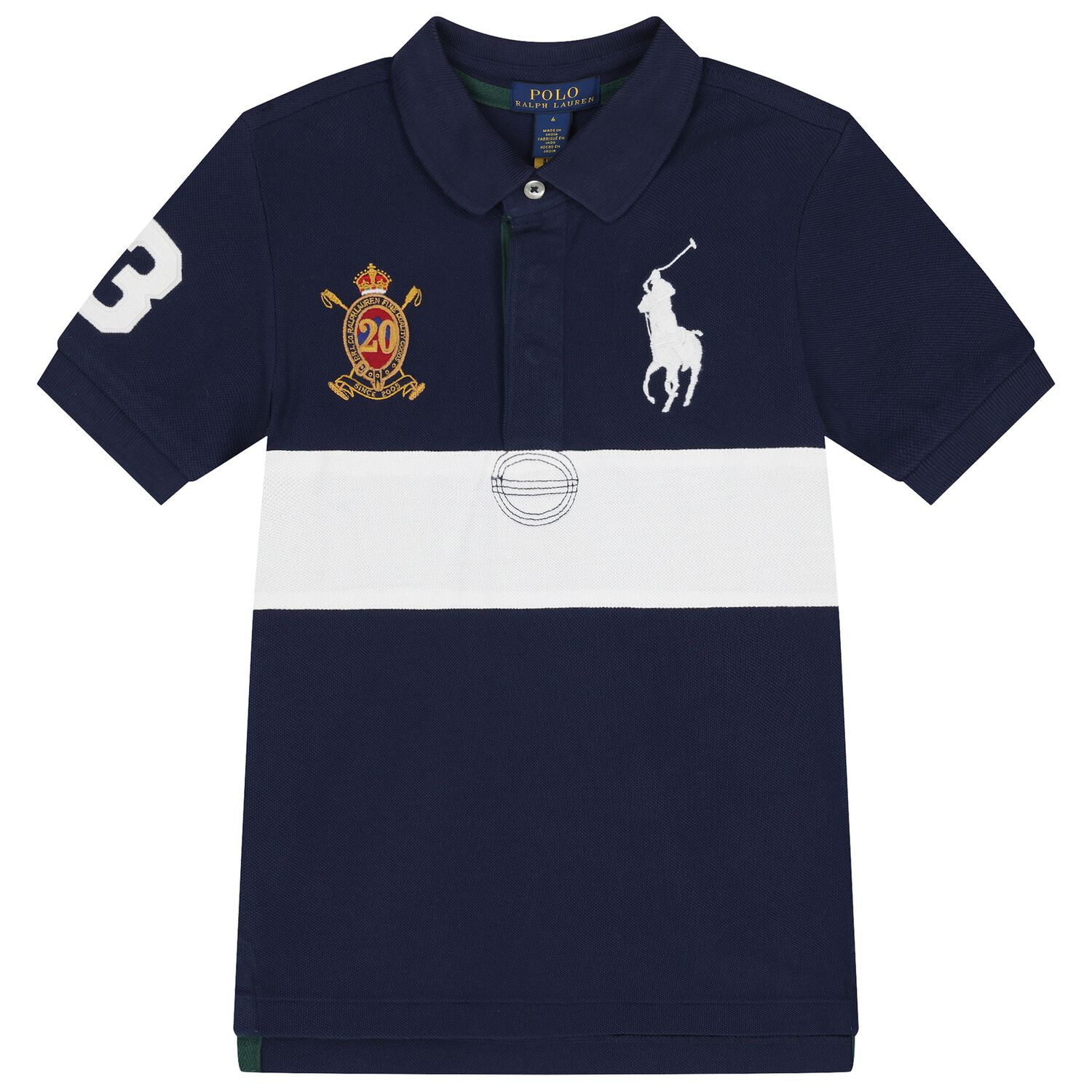 Boys Navy Blue & White Pony Logo Polo Shirt, 1, hi-res