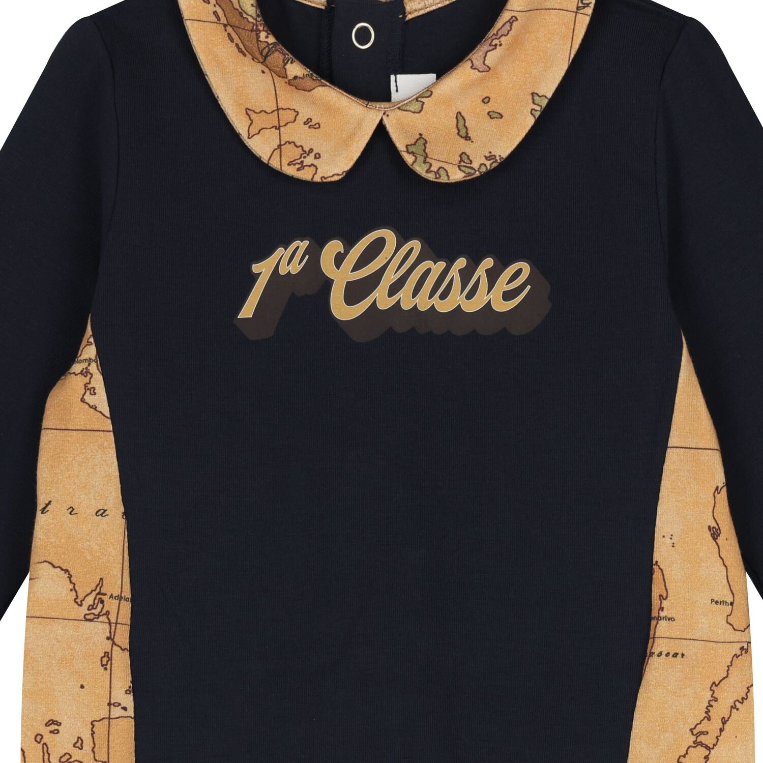 Baby Boys Navy Blue & Beige Geo Map Babygrow Set, 1, hi-res