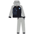Boys Navy Blue & Grey Logo Tracksuit, 1, hi-res