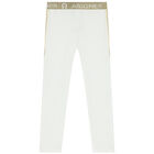 Girls White & Gold Logo Leggings, 2, hi-res