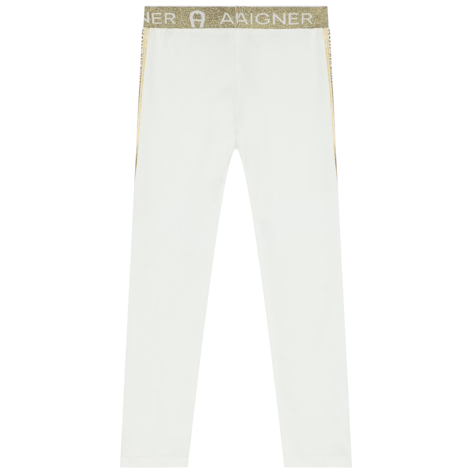 Girls White & Gold Logo Leggings, 2, hi-res