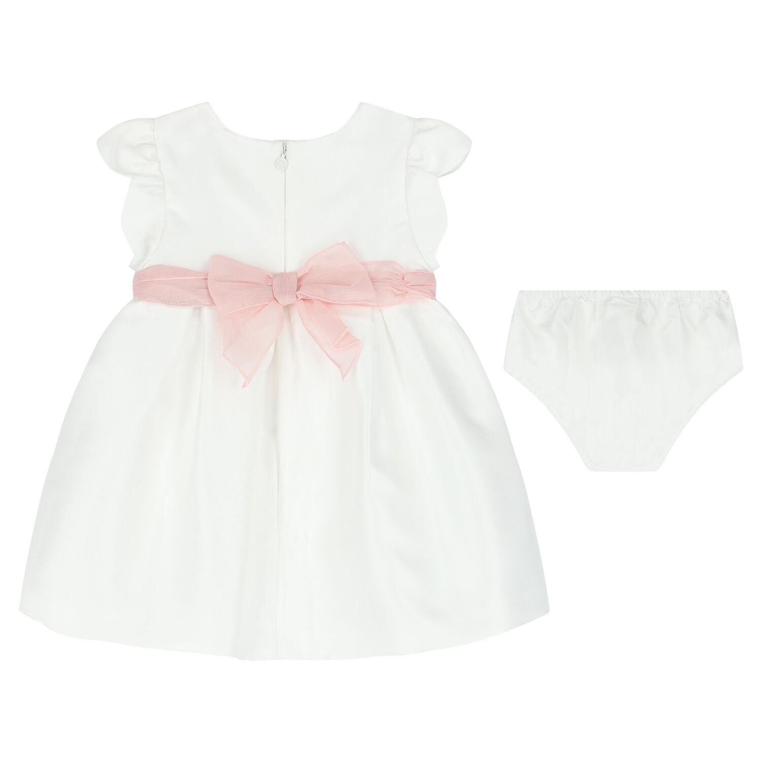 Baby Girls Ivory Flower Satin Dress Set, 1, hi-res