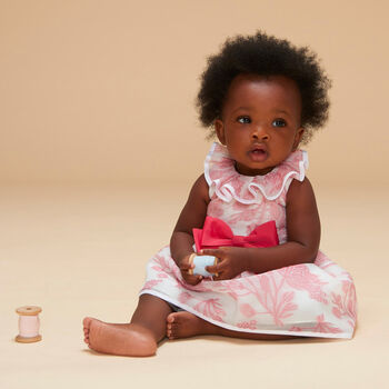 Baby Girls White & Pink Floral Organza Dress