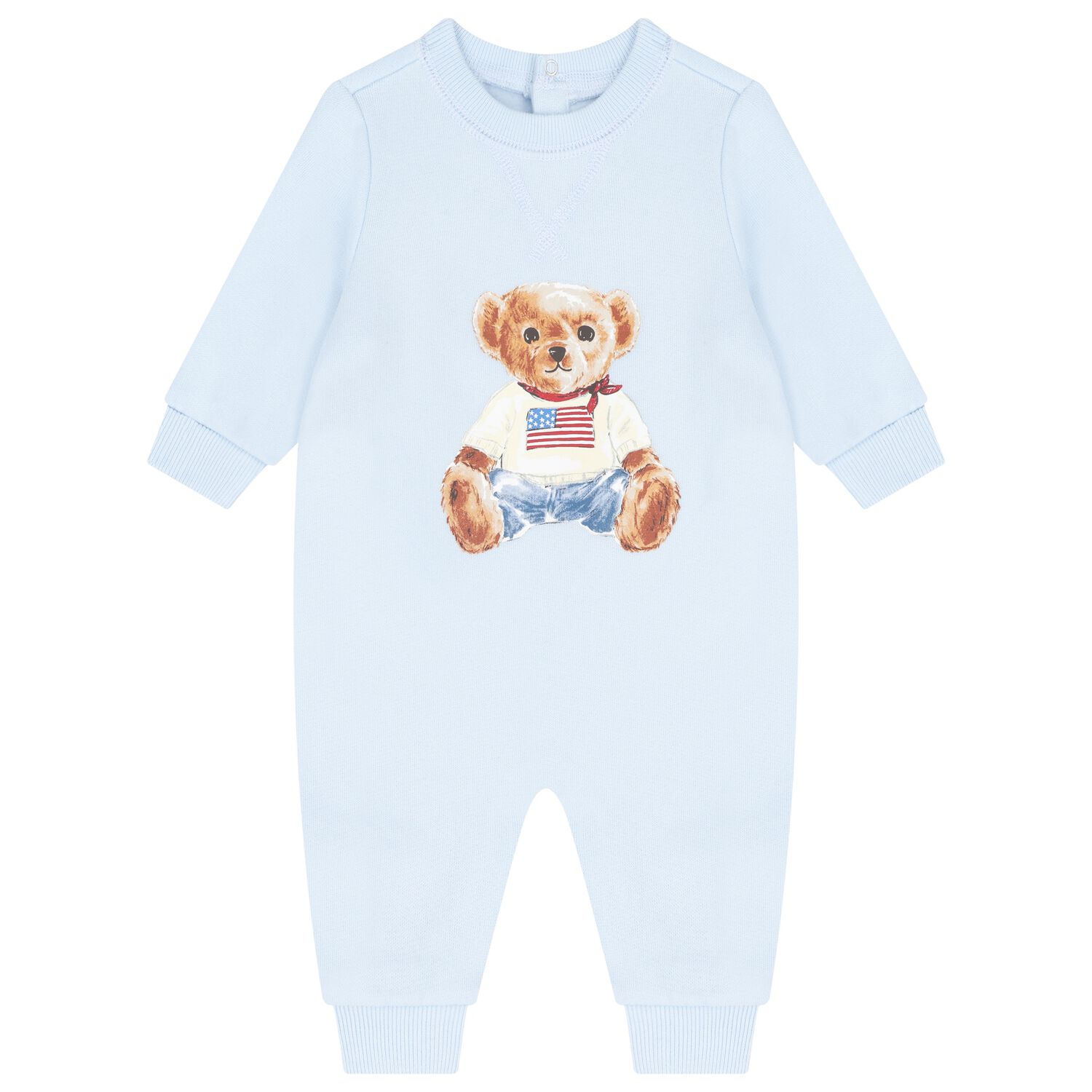 Baby Boys Blue Polo Bear Romper, 1, hi-res