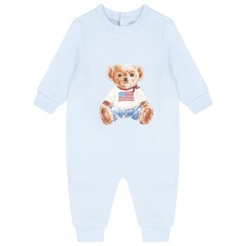 Baby Boys Blue Polo Bear Romper