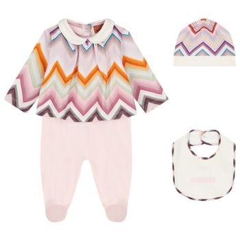 Baby Girls Ivory & Pink Logo Zig Zag Babygrow Gift Set