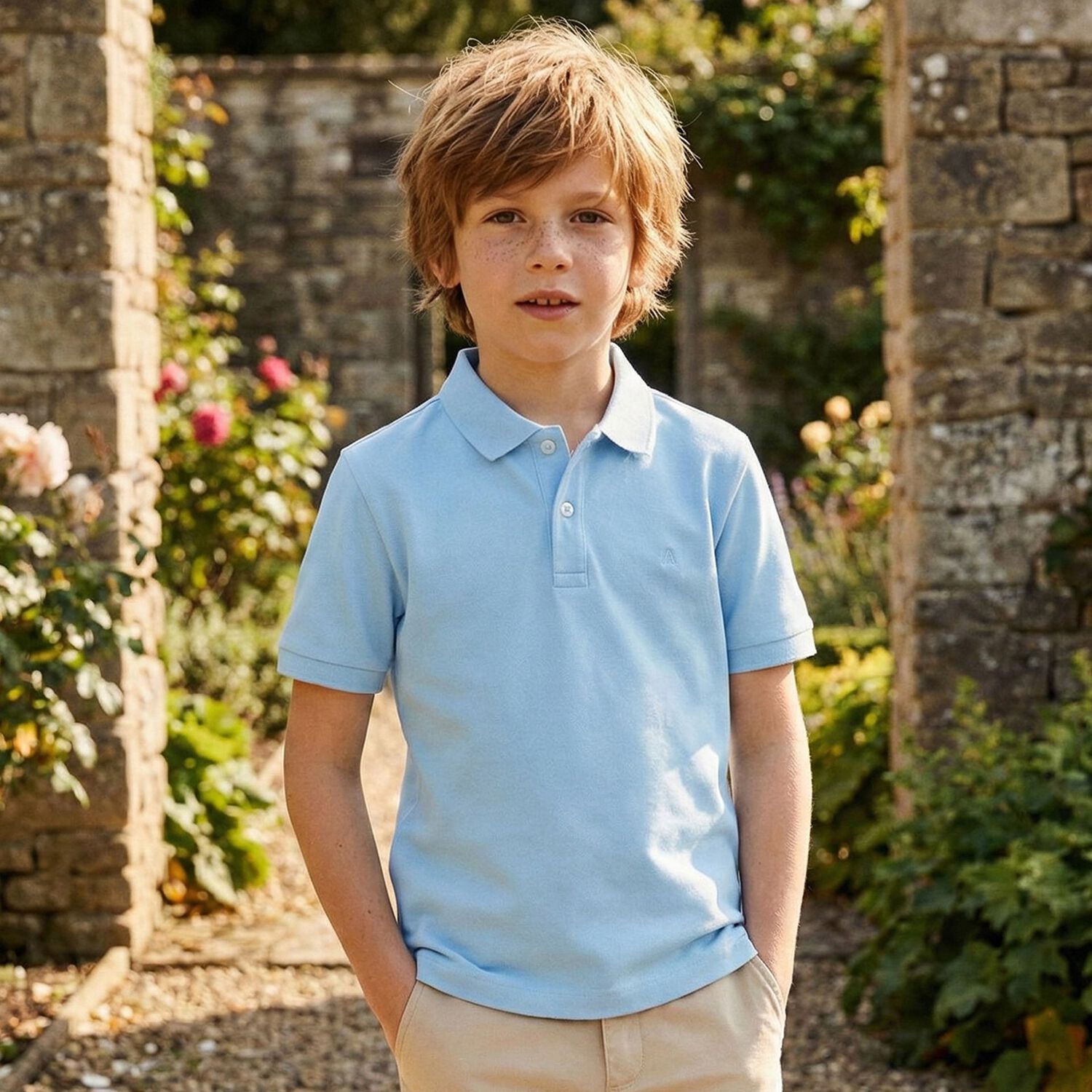 Boys Blue Logo Polo Shirt, 1, hi-res