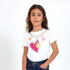 Girls White Logo Hearts T-Shirt, 1, hi-res