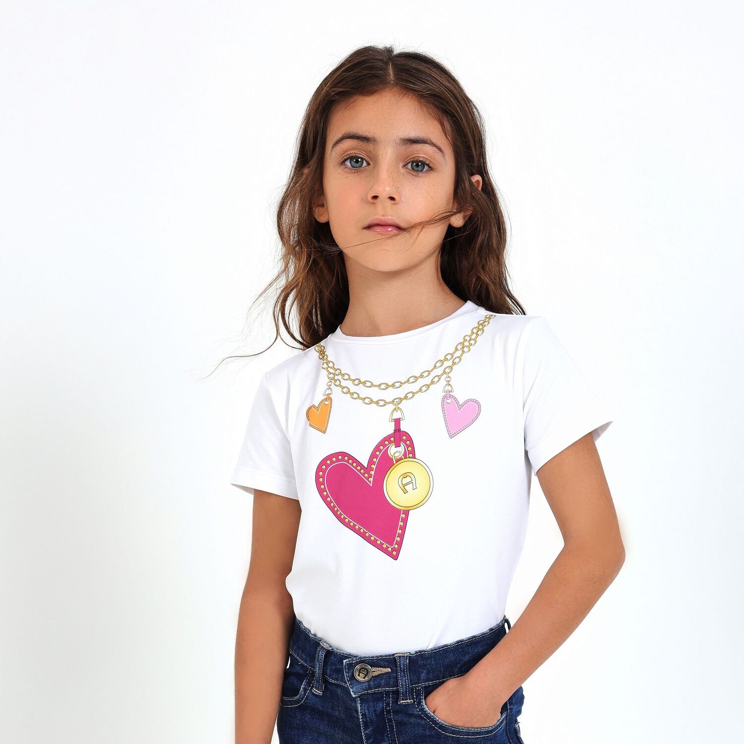 Girls White Logo Hearts T-Shirt, 1, hi-res image number null
