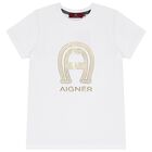 Boys White & Gold Logo T-Shirt, 1, hi-res