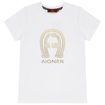 Boys White & Gold Logo T-Shirt