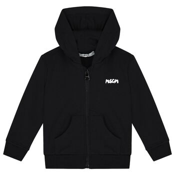 Black Logo Hooded Zip Up Top