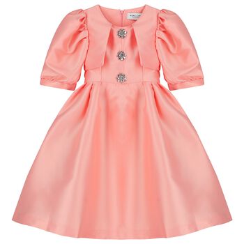 Girls Coral Satin Dress