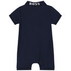 Baby Boys Navy Blue Logo Polo Romper, 1, hi-res