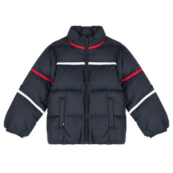 Boys Navy Blue Logo Puffer Jacket