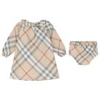 Baby Girls Beige Check Dress Set, 1, hi-res