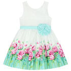 Girls White & Green Floral Dress, 1, hi-res