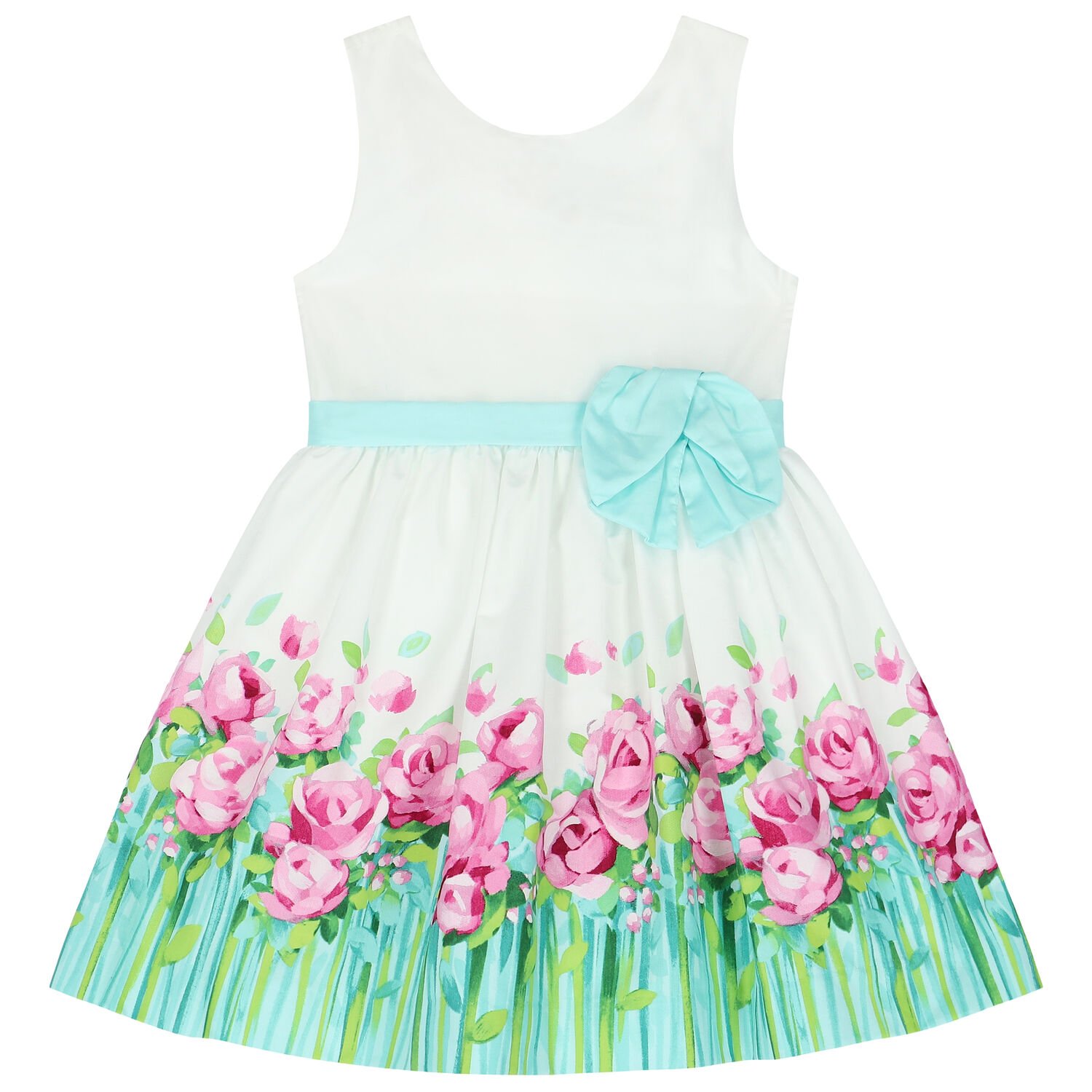 Girls White & Green Floral Dress, 1, hi-res
