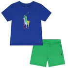 Baby Boys Blue & Green Short Set, 1, hi-res