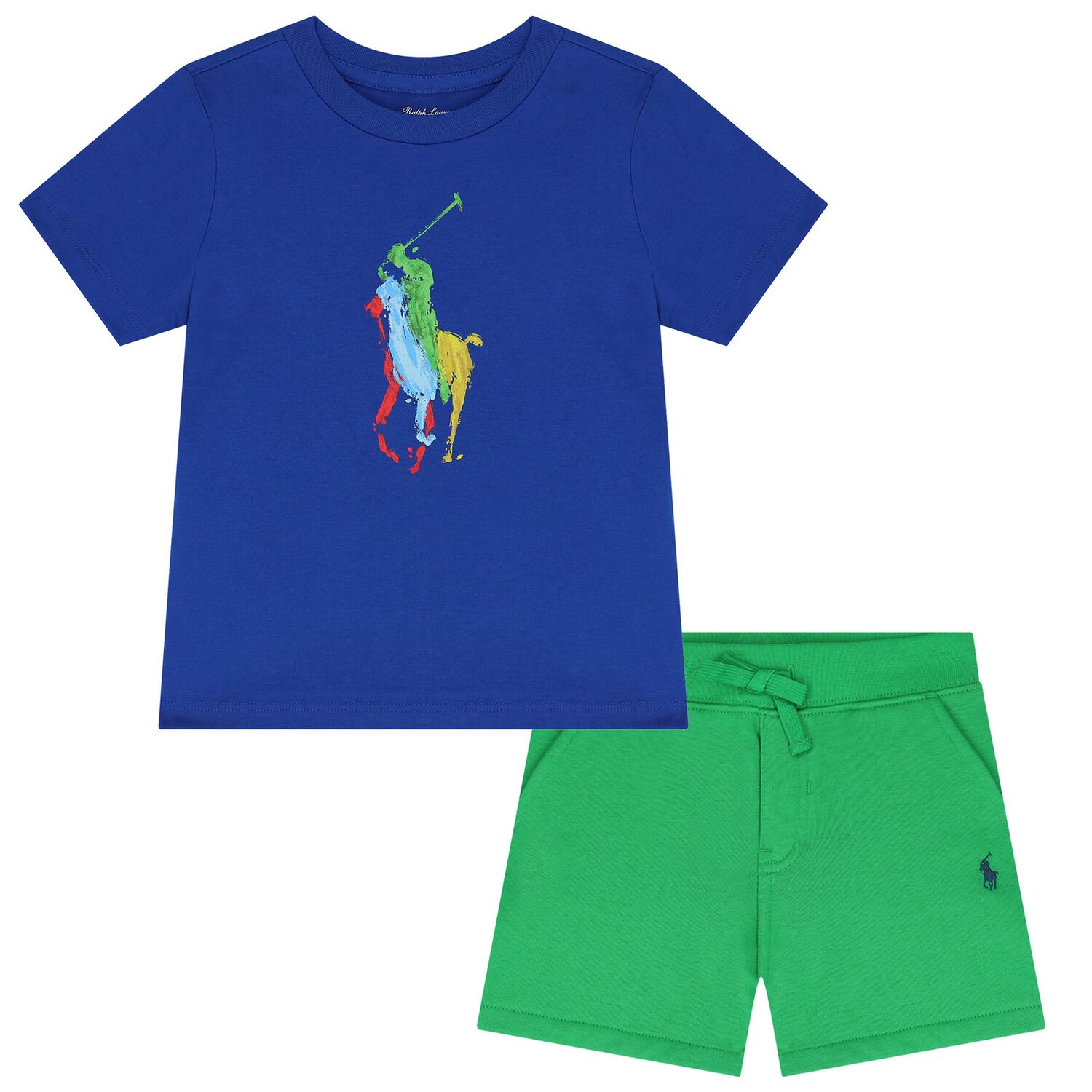 Baby Boys Blue & Green Short Set, 1, hi-res