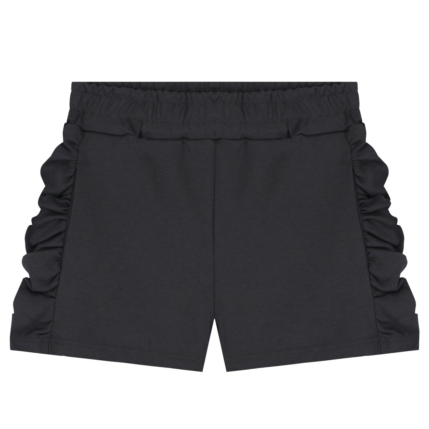 Girls Black Logo Ruffled Shorts, 1, hi-res