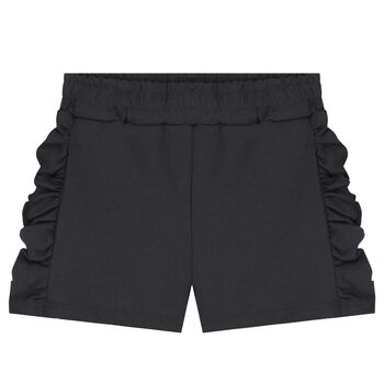 Girls Black Logo Ruffled Shorts