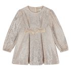 Younger Girls Gold Embellished Bows Dress, 1, hi-res