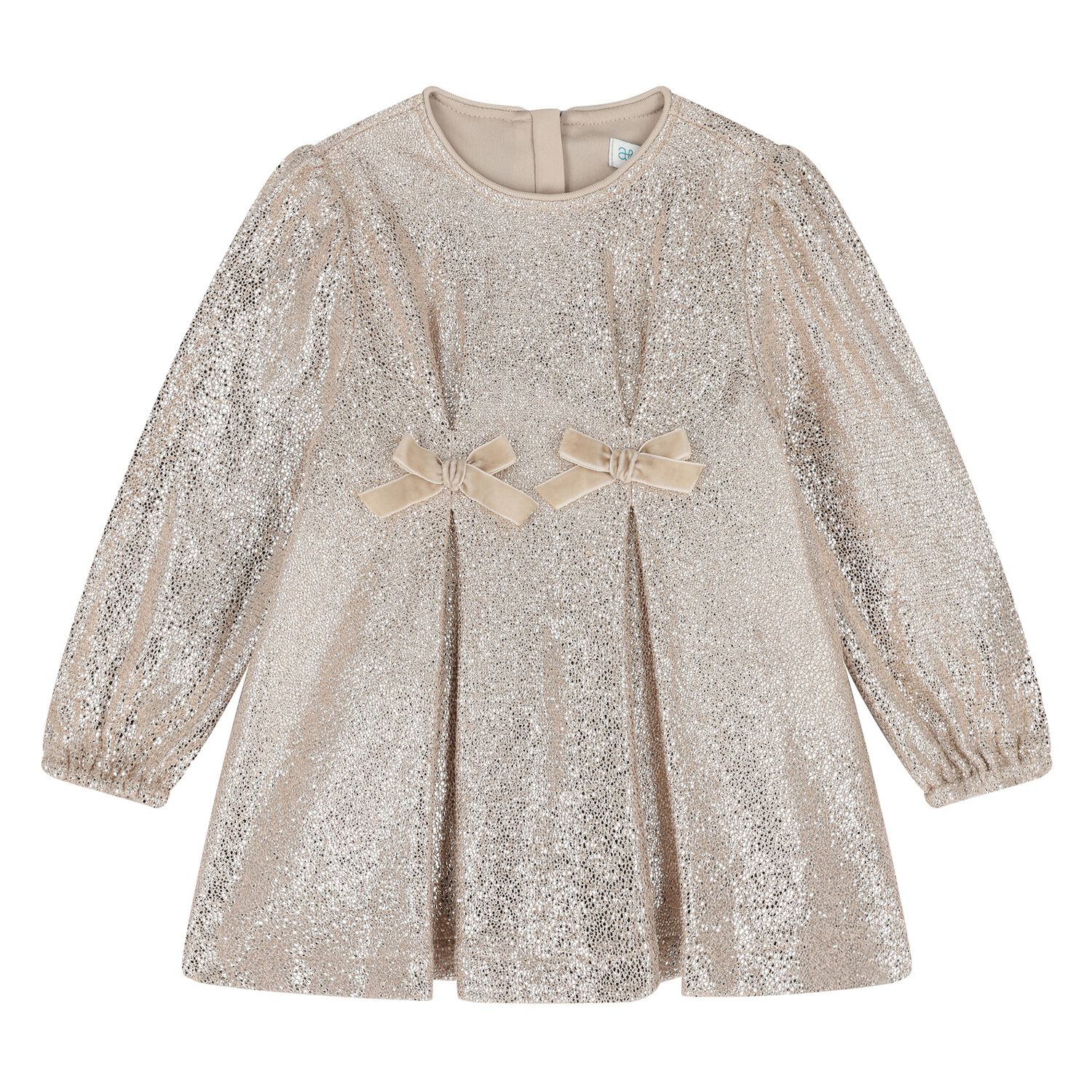 Younger Girls Gold Embellished Bows Dress, 1, hi-res