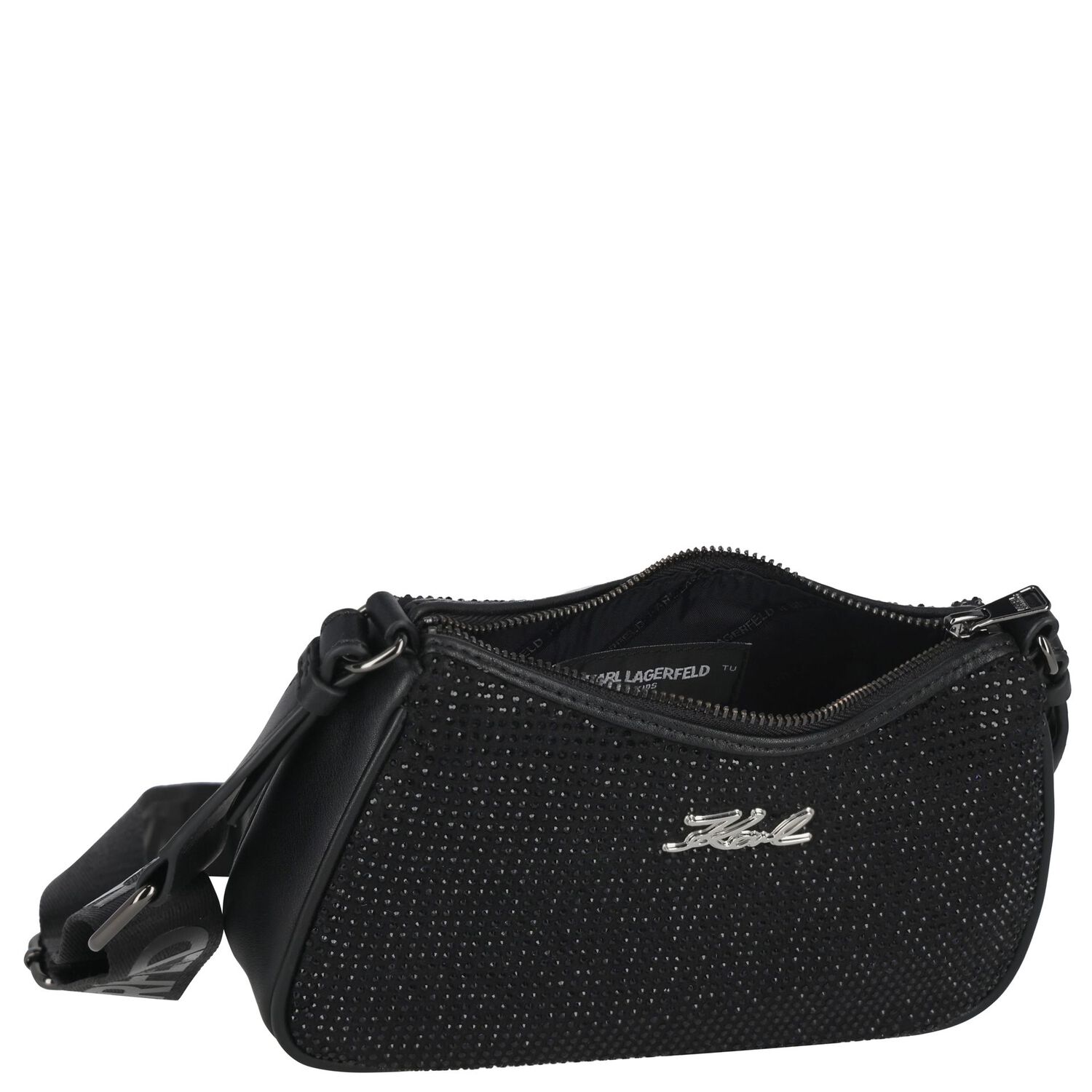 Girls Black Embellished Logo Handbag, 1, hi-res