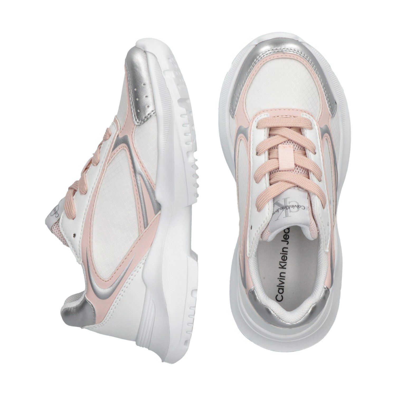 Girls White & Pink Logo Trainers, 1, hi-res