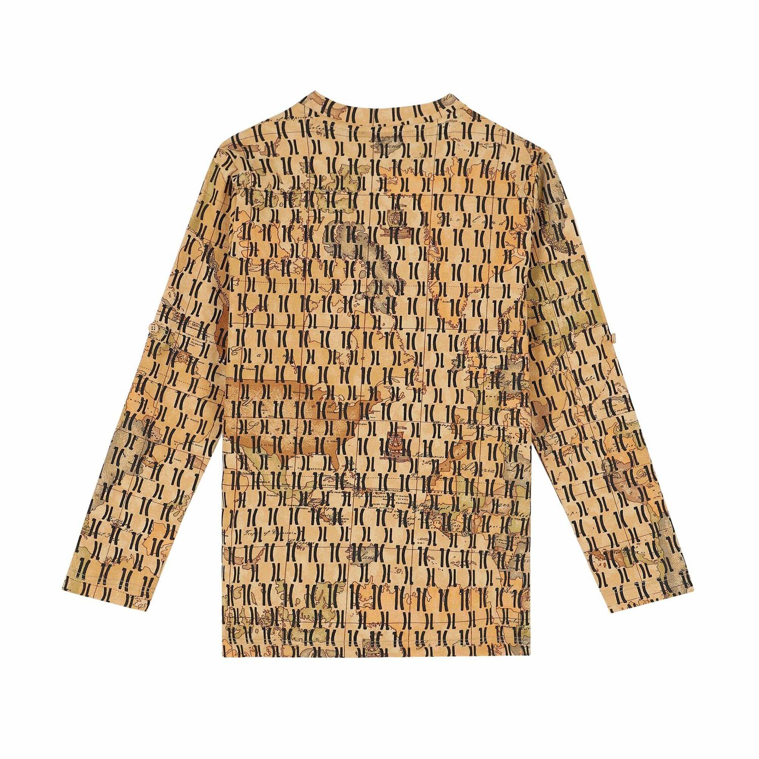 Boys Beige Geo Map Long Sleeve Top, 1, hi-res