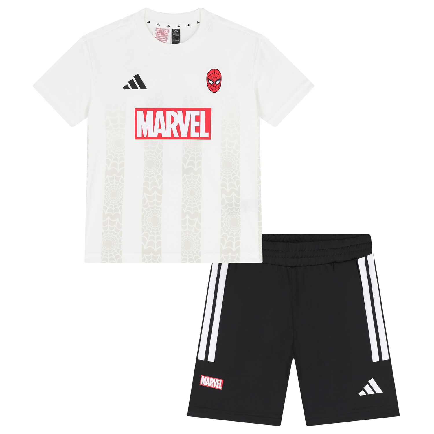 White & Black Marvel Logo Shorts Set, 1, hi-res