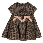 Baby Girls Beige FF Logo Dress, 1, hi-res