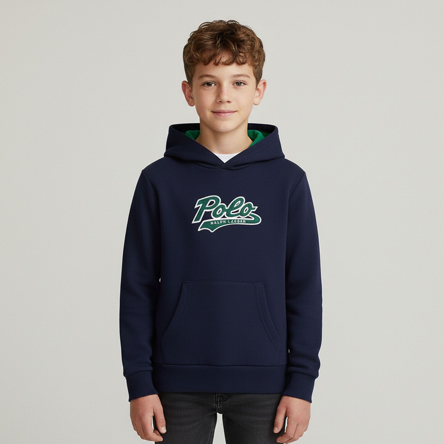 Boys Navy Blue Logo Hooded Top, 1, hi-res image number null