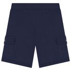 Boys Navy Blue Logo Shorts, 1, hi-res