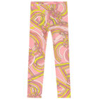 Girls Pink & Yellow Printed Leggings, 2, hi-res