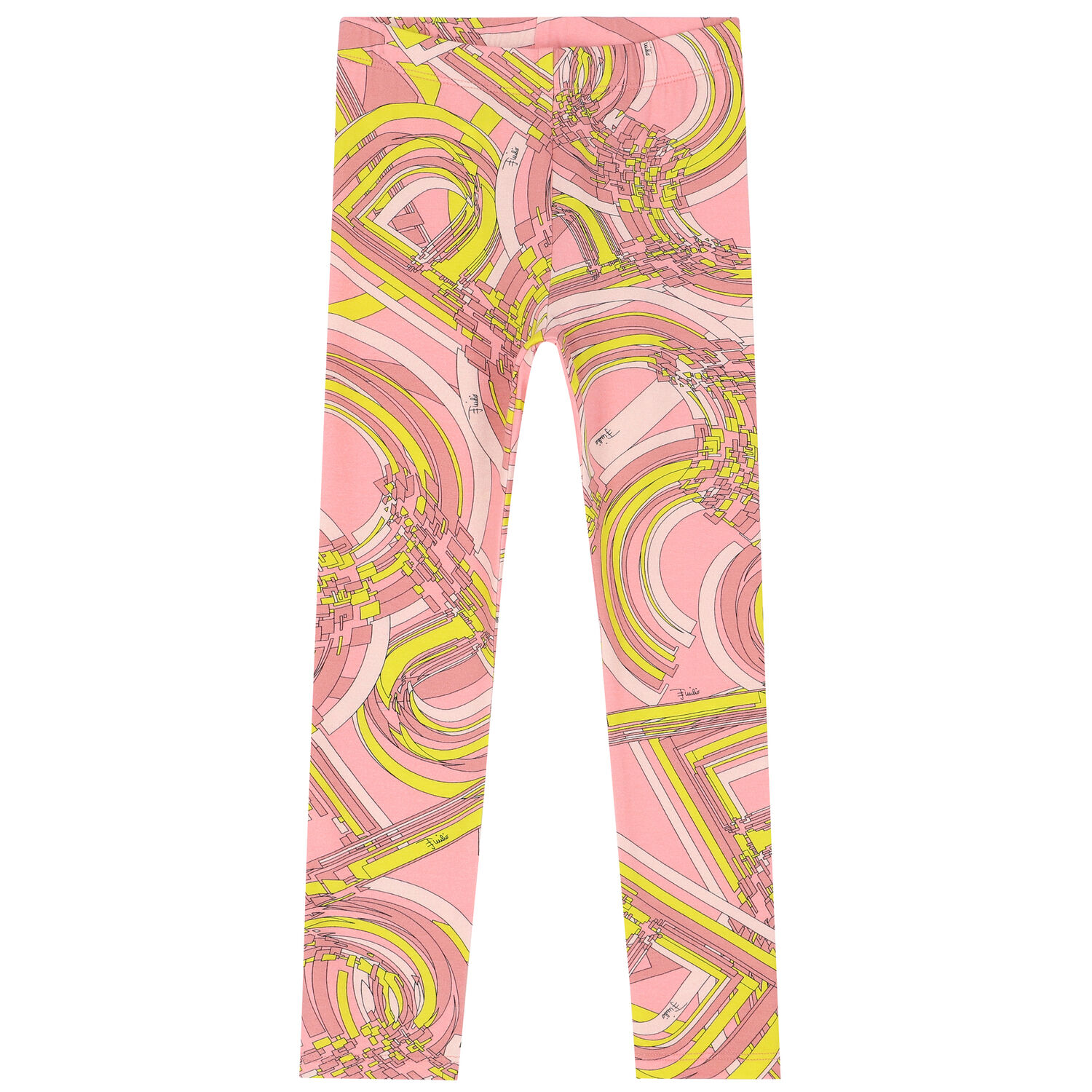 Girls Pink & Yellow Printed Leggings, 2, hi-res