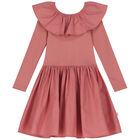 Girls Pink Ruffled Long Sleeve Dress, 4, hi-res