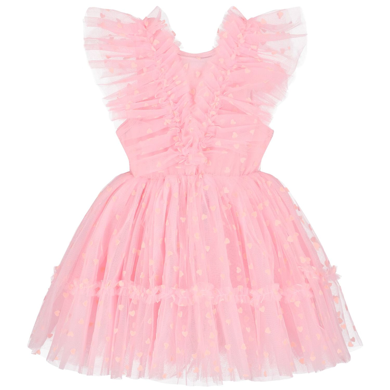 Baby Girls Pink Heart Tulle Dress, 1, hi-res