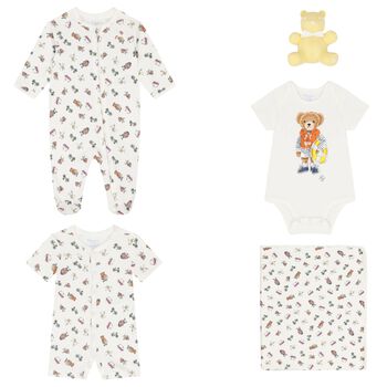 Ivory Cotton Playful Bear Print Baby Gift Set