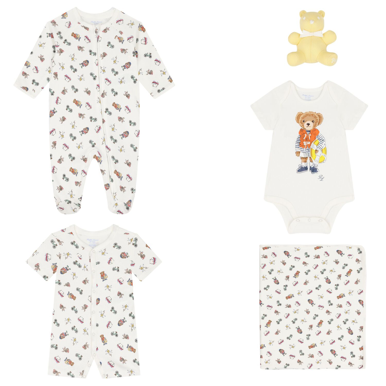 Ivory Cotton Playful Bear Print Baby Gift Set, 1, hi-res image number null