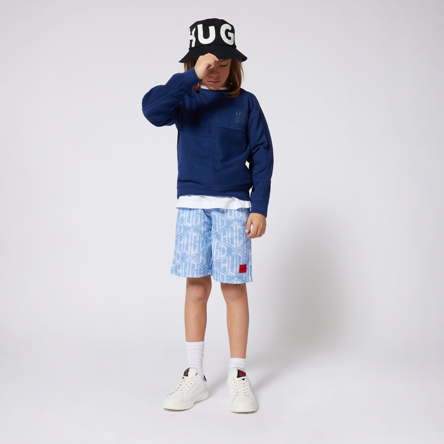 Boys Blue & White Logo Shorts, 1, hi-res image number null