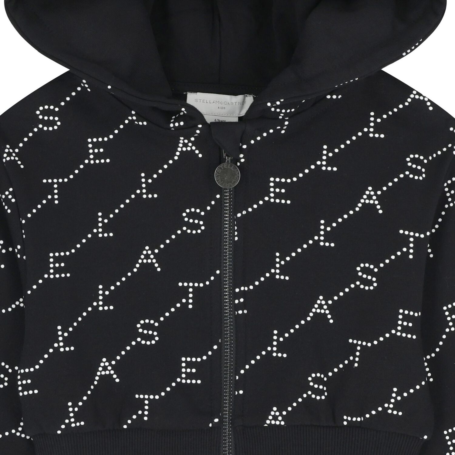 Girls Black Logo Hooded Zip Up Top, 1, hi-res
