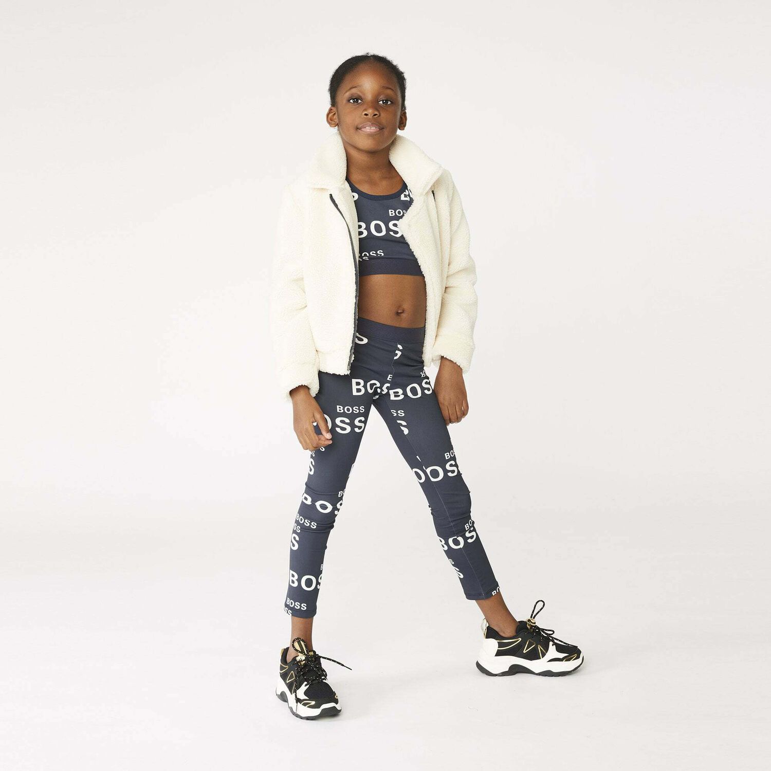 Girls Navy Logo Leggings, 1, hi-res